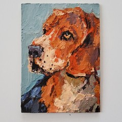 ACEO Original Painting Dog Beagle Pet Portrait Animals Gouache Modern Artwork