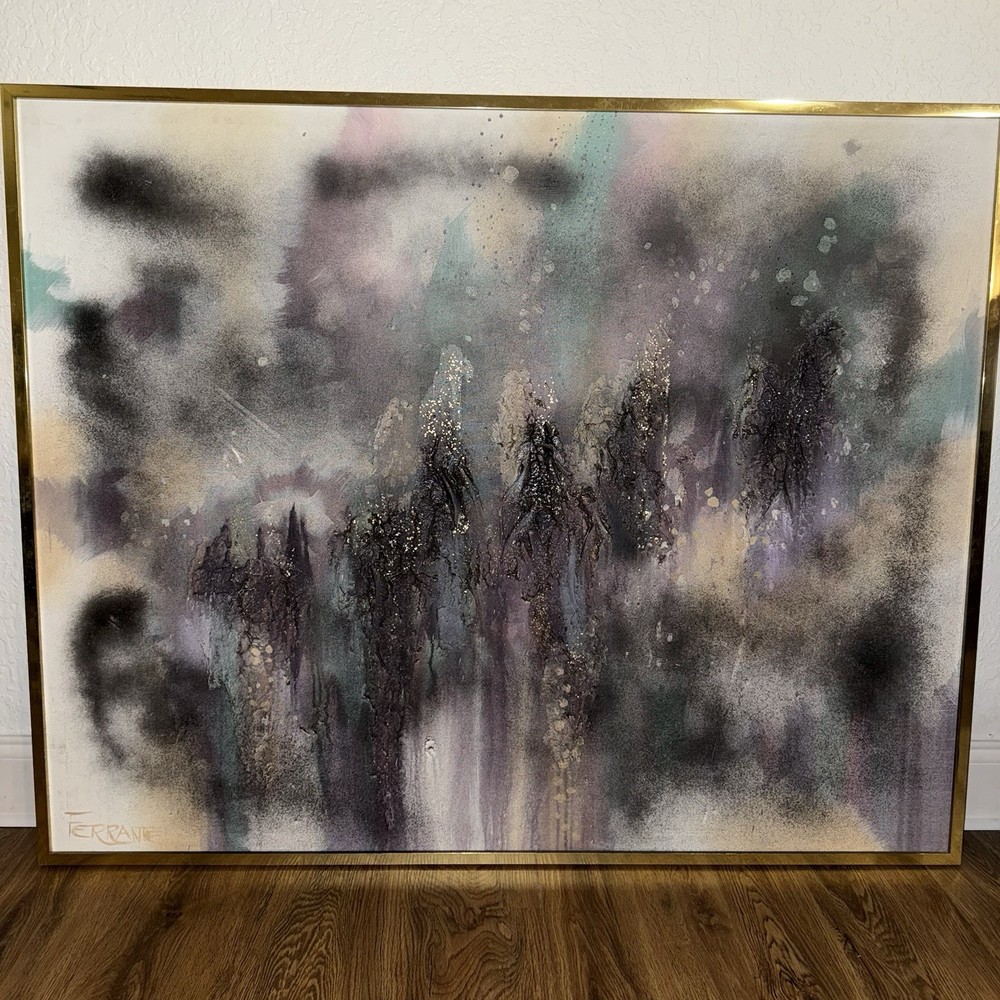 Mario de Ferrante Signed Abstract Mixed Media Painting 40.5”x50.5” Framed Large
