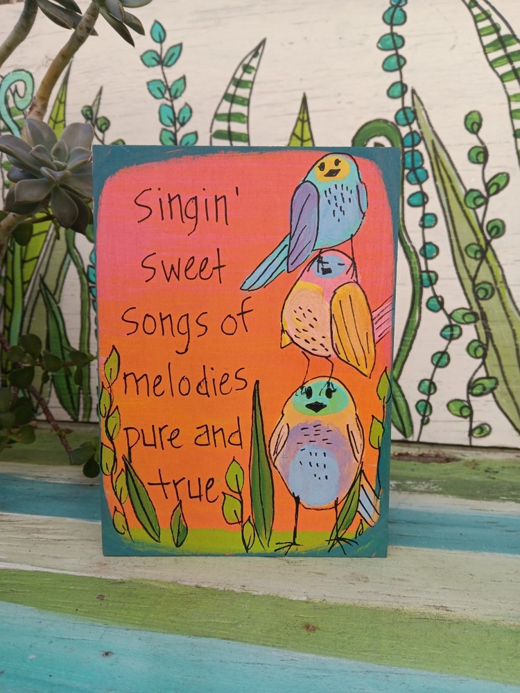 Bob Marley The Wailers Lyric Painting on 7 x 5″ wood panel, Three Little Birds