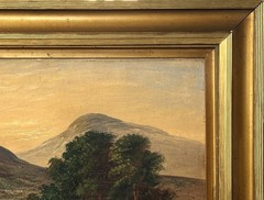 ANTQ From Late 19th C Hudson River School O/B „Mountain Lake Landscape“, Framed!