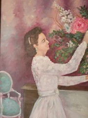 Original Oil Painting Woman Arranging Flowers Still Life Framed Signed 1994
