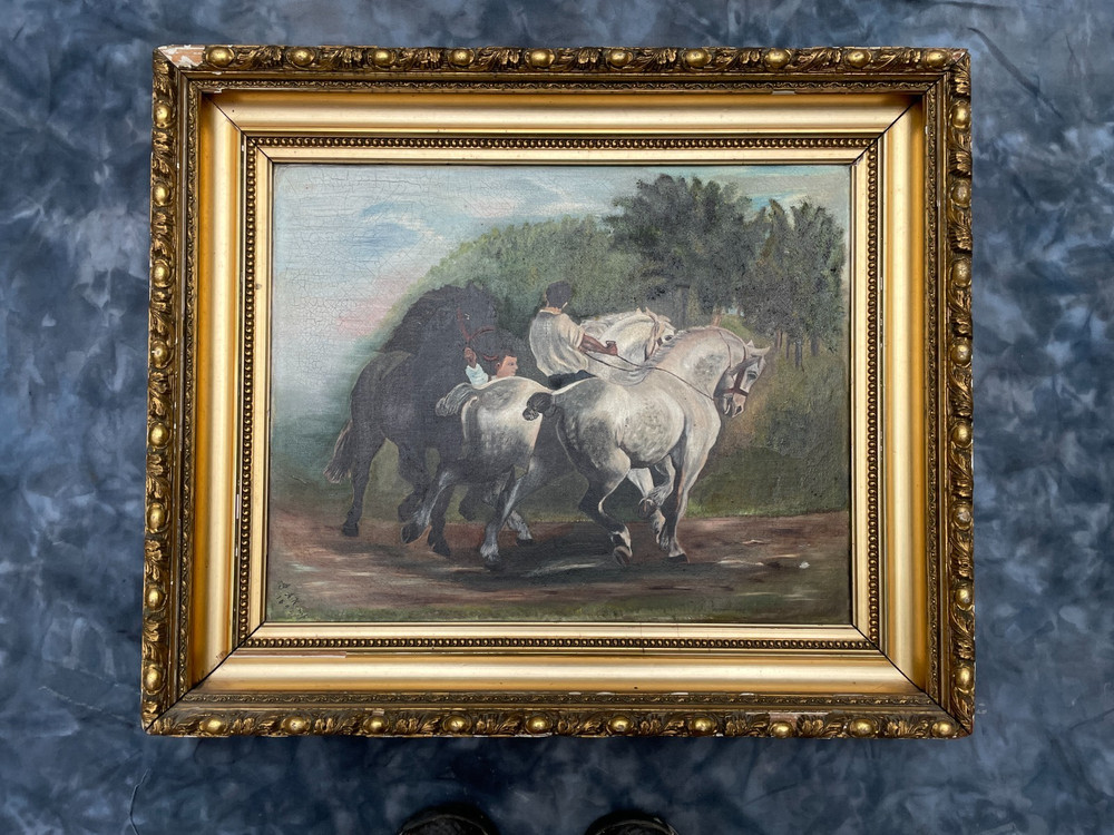 Vintage Signed Horse Fair Study Oil Painting 1894 S A Kemp OG by Rosa Bonheur