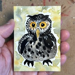 Humphrey the Moonlight Keeper ACEO Original Painting Owl Art Card 2.5×3.5 OOAK