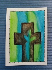 ACEO MINI ORIGINAL LOOKING THROUGH THE CROSS 4