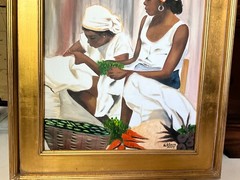 LOVELY HAITIAN ART PAINTING BY ARTIST CAREL BLAIN family life 25 in H X 21 in W