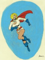 Female comic book Powergirl painting Artist Jerome Cadd Oil Ink canvas paper