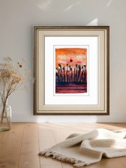 In The Reeds Colorful Abstract Expressionist Original Watercolor 5×7 Signed