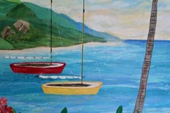 Caribbean Sunset, 24 x 36 x .5, Modern Seascape Painting by Jeanne Player