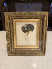 Vintage Fashion Illustration Print in Ornate Gold Frame – Edwardian Style