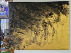 “Obsidian Drift“: A Study in Black & Gold Motion” OOAK abstract Painting.