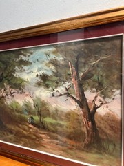 ITALIAN OIL ON CANVAS 2 WOMEN IN THE WOODS , SIGNED BY THE ARTIST