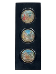 Lot Of Three 19th Century Indian Hand Painted Miniature Paintings Set In An Ebon