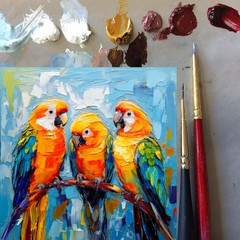 ORIGINAL Oil PAINTING on Canvas Parrot 12×12 in Textured Artwork Custom Order