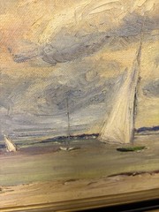 E. Kaiser Signed 1967 Framed Oil Painting Sailboat Seascape Canvas 18×14 in