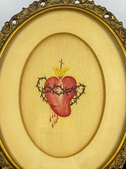 VTG Early 20th Century Watercolor Painting Sacred Heart Iconography Wall Art