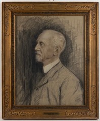American School Framed Charcoal Drawing Gouache Painting of a Gentleman Man