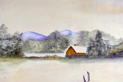 24″ Oil Painting Canvas Panel Lea Mikel Winter Decor Old Rustic House Fence #70