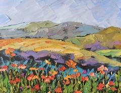 Landscape Original Oil Painting California Poppies on Canvas 25x30cm Signed Art