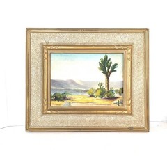 CA Plein Air Oil Painting DESERT LANDSCAPE Cacti Cactus Signed L H 1930-40’s