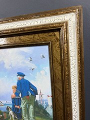 C. Manuel Signed Original Impressionist Oil Painting Captain and Boy Wood Frame