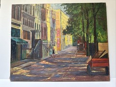 Antique Impressionist Painting Urban Landscape City Streets Wpa Large Oil Scheu