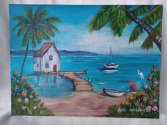 Beach House Seaside Original Coastal Painting 9×12 Canvas Wall Art Home Decor