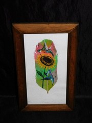 Hummingbirds On Sunflower Painted Feather Mexico Framed Mexican Art