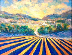 Oil Painting Sunrise Rows Lavender Fields Provence Original Framed by Donalee