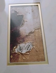 Vtg Original Textured Music Art – 3D Gold Impasto Treble Clef Mixed Media Framed