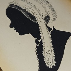 Antique American Folk Art Hollow-Cut Silhouette Portrait 19th C Woman Signed