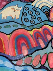 Jazz Cat Abstract, Colorful, Original Hand Made Acrylic Painting, 16×20 Canvas.