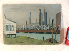 Antique 1933 Donald Greason The Merrimac River Landscape O/B Painting 2