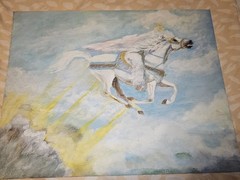 Unframed White Horse in Clouds Painting Fantasy Animals Illustration Art