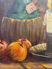 Still Life With Candelabrum, Wine, And Apples, Oil Painting Signed Holm 49X39Cm