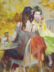 Oil painting Conversation Landscape Ukrainian painter Canvas original genre art