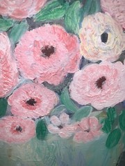 VTG ‘96 Still Life Flowers Ranunculus Roses Blue Vase Canvas Modern 18”x 25.75”
