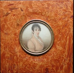 Signed Portrait Miniature by Sebito Chemin in Oyster Wood Frame, mid-19th C.