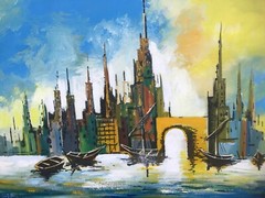 LUIS COGLEY Original ABSTRACT CUBIST SEASCAPE HUGE MODERN SURREALISM Oil Canvas