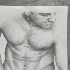 Original Graphite Nude Male Painting – Fine Art Figure Drawing Realistic Human