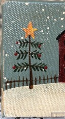 Pat Olson Primitive Folk Art Winter Minitature Canvas Painting – Signed