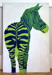 Vintage Large Green Zebra Oil Painting Safari Themed Party Pop Art