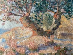 MERRITT CHASE ( circle ) – OLIVE TREE – IMPRESSIONISM ANTIQUE OIL PAINTING 19TH