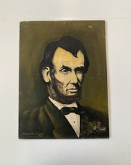 ABRAHAM LINCOLN Antique Oil Painting President Folk Art Original 1949 Cranmer ?