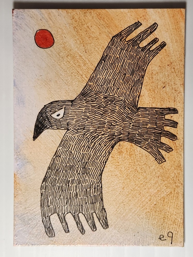 e9Art ACEO crow outsider art brut naive