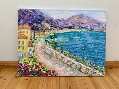 Bellagio Italy Coast Lake Como Oil Painting on Canvas Seascape Painting