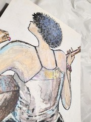 9 inch x 12 inch – Mixed-Media Guitar Drawing – NO FRAME by A. Avila