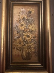 VINTAGE FRAMED MINI FLORAL OIL PAINTINGS – SET OF TWO – LOVELY💐