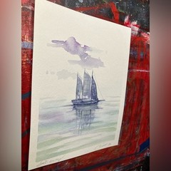 Sailboat Original painting nautical art Watercolor marine Artwork Artettina