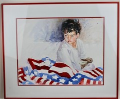Original Texas artist Mary Rasmussen watercolor painting portrait of a young boy