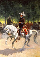 Oil painting Frederic Remington gentleman rider horseman horse man in landscape
